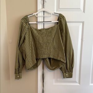 Striped Green Puff Sleeve crop Top